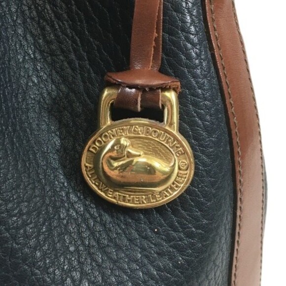 Dooney Bourke AWL Pebbled Leather Drawstring Hobo Bucket Navy Brown Shoulder Bag - Picture 13 of 16